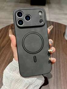 奢华哑光皮革手机壳，兼容 17 Pro Max、17 Pro、17、16、15、14、13、12 Pro Max Plus、16E、17 Air、11，支持磁吸式无线充电，带摄像头保护盖 - 深灰色 - 查看 1