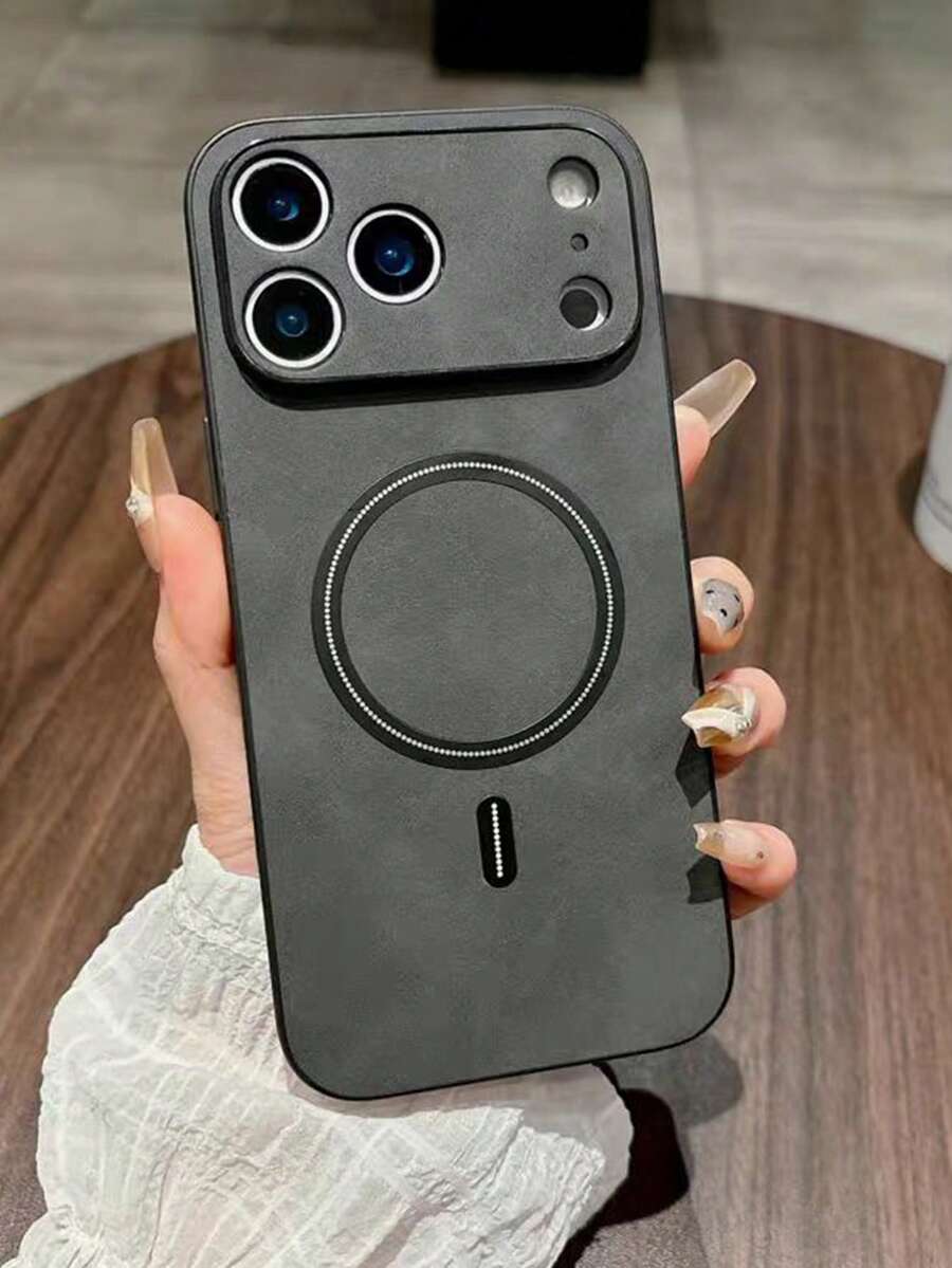 奢华哑光皮革手机壳，兼容 17 Pro Max、17 Pro、17、16、15、14、13、12 Pro Max Plus、16E、17 Air、11，支持磁吸式无线充电，带摄像头保护盖 - 深灰色 - 查看 1