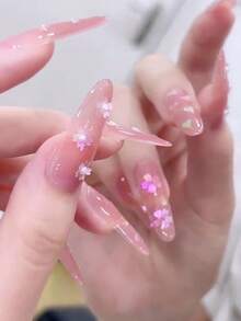 6格粉色迷雾仙女美甲闪粉，迷你星星，蝴蝶，彩色美人鱼，花朵DIY美甲装饰，情人节适用 - 彩色 - 查看 2