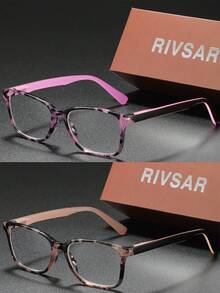 RIVSAR 閱讀眼鏡，方形花卉拼接彈簧鉸鏈鏡框，適用於辦公、電腦及日常使用 - 透明色 - 查看 51