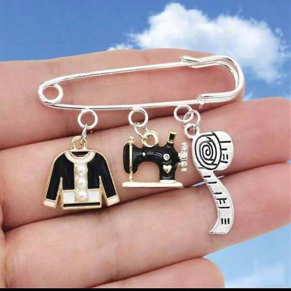 Mode-Scheren, Nähmaschine, Maßband Broschen Schmuck Designer Geschenke
