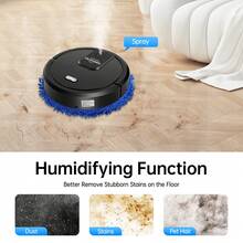 Rainaut Set Of Freestanding ABS Black Round Robot Mopping Cleaner, Intelligent Sweeping Robot Mopping Cleaner USB Rechargeable Dry And Wet Fully Automatic Mopping Machine For For Bedrooms, Living Rooms, Parlors, Studies, Balconies, Kitchens, Etc. It Can Clean Dust, Stains, Pet Hair, Etc. From Wood Floors, Marble Floors, Tile Floors, And Other Various Floors,Black - 黑色 - 查看 5