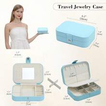 Song Xi Travel Jewelry Case With Mirror, PU Leather Small Jewelry Box For Women, Portable Mini Jewelry Organizer, 2 Layer Travel Jewelry Storage For Necklaces, Earrings, Rings, Bracelets(Blue),Blue - Blue - 查看 3