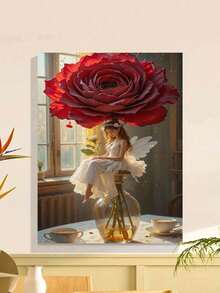 Red Rose Fairy Tale Art Personalized DIY Digital Oil Painting Kit, Adult Handicraft, Frameless Art Oil Painting Set For Bedroom & Artistic Wall Decoration, Easy & Fun, No Painting Foundation, Realize Your Painter Dream, Immerse Yourself In Color, Every Stroke Is SelfExpression, Add Romance To Life, Best Gift For Family & Friends, Halloween Christmas Holiday Gift 40*50CM(149) - 彩色 - 查看 3