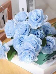 6/12/24/36pcs Artificial Peony Flowers With Stems, Suitable For Wedding Party Decor, Cake Decoration, Home Living Room Tabletop, Artificial Plants, Autumn Decor, Room, Desk, Garden Decor And Indoor Ornaments (Default 6pcs With Stems) (Random Style Shipped) - Baby Blue - View 4