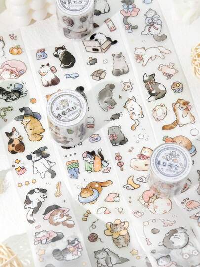 1 Roll Pet Glitter Tape, Cute Cat Series, Suitable For Gifts, Office, Home, Marking, Labeling, Classroom, Entertainment Toys, Student Planner, Creative Vintage Decoration DIY Materials