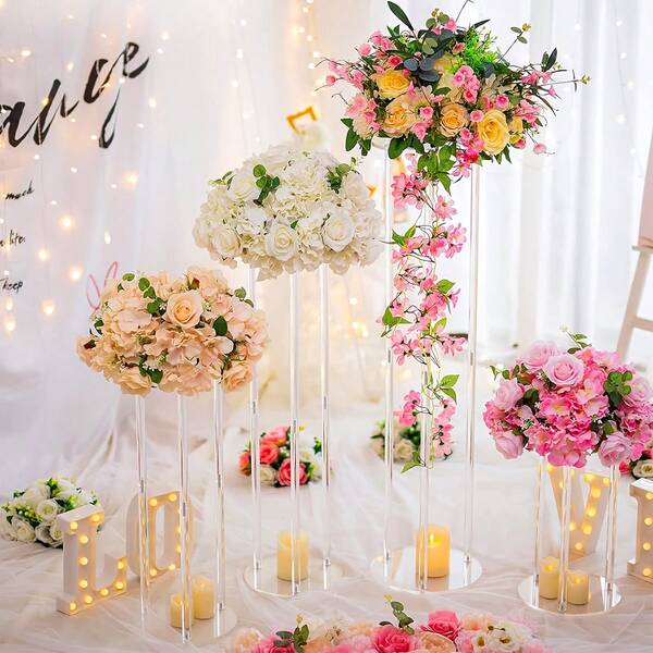 Tall Acrylic Vase Wedding Centerpieces Clear Elegant Centerpiece Stand With Artificial Hydrangea Flowers For Wedding Party Table Home Decorations