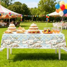 卡通图案生日派对桌布 - 饰有气球和星星，适合室内/室外庆祝活动，机织易清洁装饰桌布，生日派对装饰，室内外装饰，色彩鲜艳，易清洁材质，主题活动配件，节日桌布，卡通人物图案 - 彩色 - 查看 8
