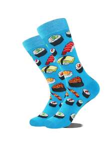 1/4 Pair Delicious Food Print Socks, Comfortable Breathable Mid-Calf Socks, Fun Daily Wear - Multicolor - View 2