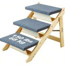 Wood Pet Stairs/Pet Steps 2-In-1 Foldable Wooden Dog Stair For Beds Sofa And Cars Dog Stairs And Ramp With 4 Steps For Small Medium Large Pet Up To 150 Lbs - 3步 - 查看 1