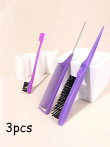 边缘控制梳套装，双面梳，尖尾梳，小牙刷式梳子，专业沙龙美发工具，适用于假发、马尾辫、编发、自然发、后梳发型，柔软边缘梳，返校、旅行度假必备，女士美发配饰，美发工具，旅行必备 - 彩色 - 查看 15