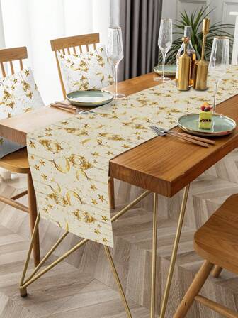 1pc Ramadan Element Table Runner, Single-Sided Linen Printed, Suitable For Kitchen, Living Room Decor And Event Party Decoration, Ramadan Decor