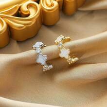 Trébol de Cuatro Hojas, Fritillaria Blanca, Zirconia Cúbica Brillante, Chapado en Oro/Plata, Ajustable - Ideal para Cumpleaños y Aniversarios - Oro - Ver 8