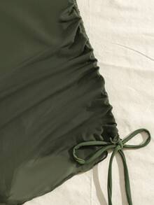 2026新款欧美连体泳衣，纯色镂空网纱拼接裙摆修身度假泳装比基尼沙滩夏季 - 軍綠色 - 查看 7