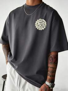 Zrgoth Men's Casual Versatile Minimalist Moon Thief Print Short Sleeve T-Shirt - Dark Grey - View 2