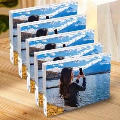 1/5 Packs Acrylic Photo Frames, 4*6 Inches, 1.57*2.36 Inches, Transparent Double-Sided, With Magnetic Acrylic Self-Standing Photo Frame, Suitable For Home And Office Decoration, Displaying Couple Photos, Wedding Table Cards, Valentine's Day Gifts