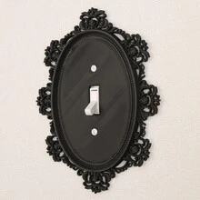 1个复古椭圆形雕花灯开关面板，哥特式艺术装饰墙控面板，家居暗色调照明墙面配件，附带螺丝，无需电源 - 黑色 - 查看 5