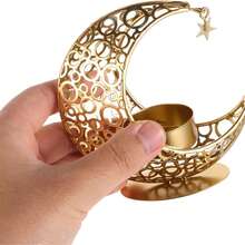 Soporte para vela en forma de luna, candelabro de luna creciente, portavelas de té decorativos de hierro artístico, decoración de mesa para bodas, fiestas de Oriente Medio, hogar, centro de mesa, Ramadán, suministros para fiestas del Año Nuevo Chino, color dorado - Multicolor - Ver 8