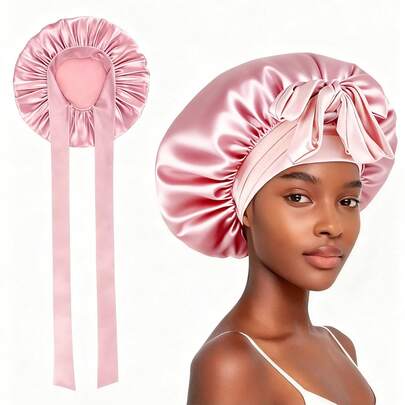 1pc Luxury Satin Silk Sleep Cap - Adjustable Comfortable Size, Tie Design - Unisex Hair Care For Overnight Use Bathroom Decor