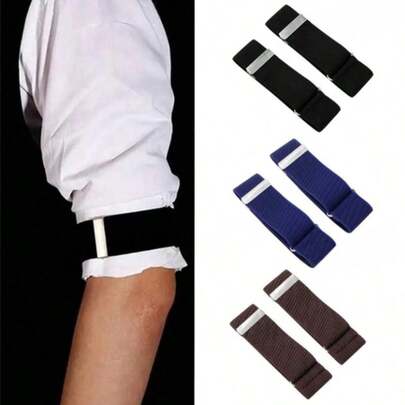 1 Pair Men's Solid Color Fashion Shirt Sleeve Garters, Bartender Sleeve Bands, Suit Sleeve Cuffs