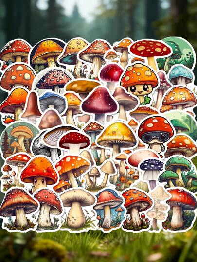 50pcs Colorful Mushroom Cartoon Sticker Set, Creative Graffiti Stickers Suitable For Decorating Phone, Water Bottle, Diary, Luggage, Laptop, Ideal Gift