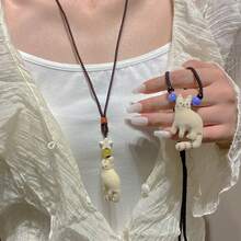 复古猫咪项链，串珠吊坠项链饰品，女童颈链 - 彩色 - 查看 2