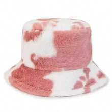 Japanese Style Fashionable Cow Print Bucket Hat For Women, Autumn And Winter, Korean All-Match Bucket Hat With Thickened Warmth Cute Winter Outfits - 彩色 - 查看 6