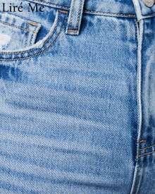 Liré Me 1pc Women'S High-Waisted Ripped Denim Jeans, Wide Leg Fringe Detail, Casual Cotton Blend Straight Leg Pants, All-Season Solid Color With Slight Stretch - 藍色 - 查看 5