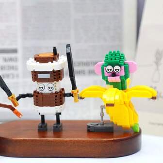 AI Shan Hai Jing Wooden Stick Figure Banana Monkey Shark Building Blocks - Educational Assembly Toy Figurine Decoration For Relaxation