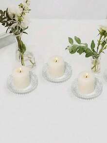 4Pcs Glass Pillar Candle Holder Plates: Round Glass Candle Holder Plates Suitable For Dinner, Wedding, And Party Table Centerpieces (Transparent, Green); They Can Be Used As Table Coasters For Weddings And Valentine's Day, Home Decor For Rooms