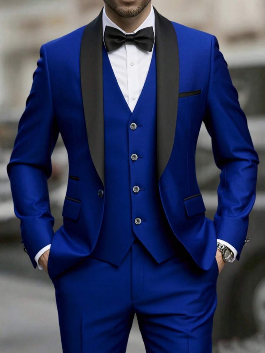 Male Groom Wedding Blazers High Quality Dress Jacket Coat Pants Vest Men 3 Pieces Set Formal Slim Tuxedo Prom Suit Business Networking Formal Tuxedo Prom Suit Work Office Suit