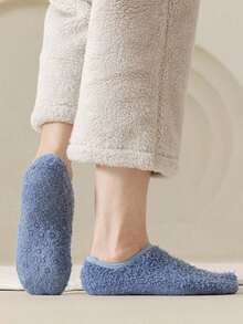 Random 3 Pairs/1 Pair Unisex Coral Fleece Warm Boat Socks, Thick Anti-Cold Fuzzy Couple House Socks, Non-Slip Rubber Dots On Sole, Soft & Comfortable, Winter - 彩色 - 查看 6