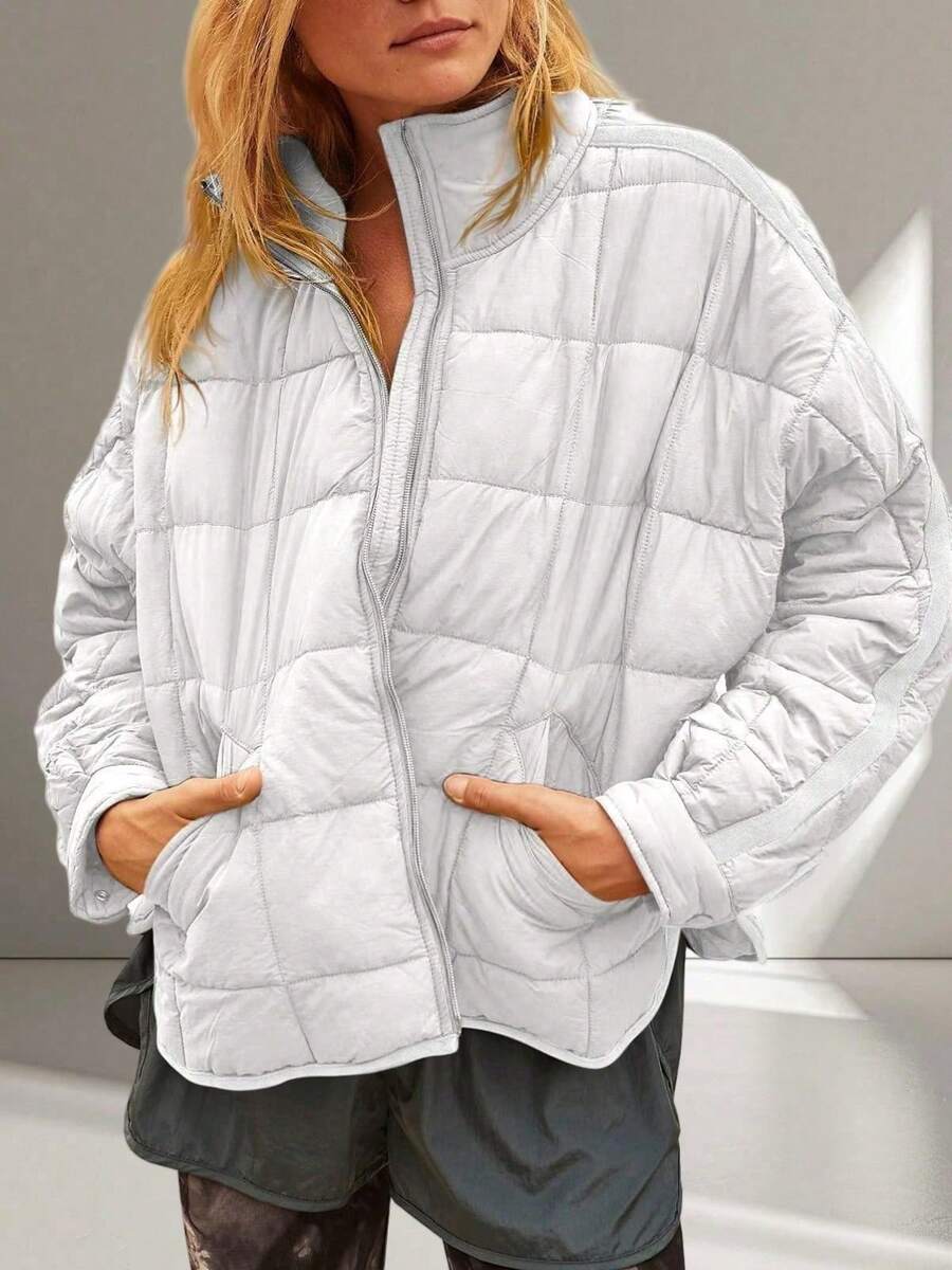 Womens Fashion Short Oversized Puffer Jacket Lightweight Water Resistant Packable Winter Coat - 白色 - 查看 1
