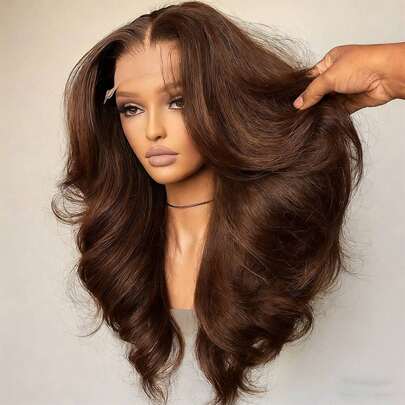 GABRIELLE Brown Chocolate Human Hair Wig 13X4 13x6 Body Wave Lace Front Wigs Human Hair 200% Density Transparent HD Lace Frontal Wigs Human Hair Pre Plucked Chocolate 4# Colored Brown Chocolate Brazilian Virgin Body Wave Lace Front Wigs For Women