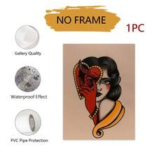1 Piece Unframed Canvas Poster - Vintage Modern Decorative Art Style Traditional Tattoo Art, Adorned With Heart Motif, Red And Gold Accents - Durable Canvas Wall Decor, Suitable For Bedroom, Living Room, Office/Outdoor - Unique Decorative Gift, Canvas Wall Art - Multicolor - View 14