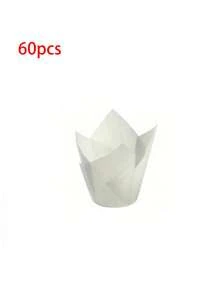 60pcsTulip Paper Cupcake Non-Stick Baking Tray For Cupcake Liners. Suitable For Baking Paper Cups, Parties, Christmas, Cakes, Muffins. Used For Holding Candies, Desserts And Fruits.