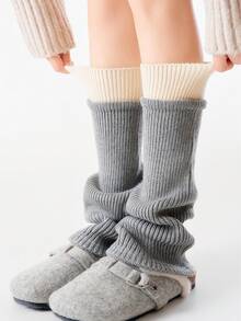 1 双女士美拉德印花彩色腿套，羊毛针织灰色拼接腿套，加厚秋冬塑形修身小腿套，Y2K针织护膝，适合搭配雪地靴和紧身裤 - 彩色 - 查看 9