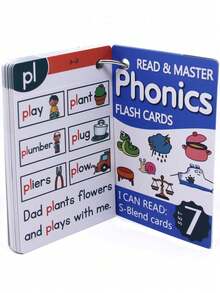 1套蒙特梭利自然拼读学习闪卡，英语词汇卡，儿童益智认知游戏玩具（部分随机发货），儿童，卡片，字母卡 - 多色 - 查看 3