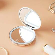 Double Sides Touch Travel Led 3 Colors Mini Foldable Cosmetic Charge Makeup Mirror With Light 2X Magnifying Compact Handheld Lipstick - Hồng - Xem 2