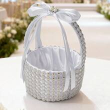 Cesta de flores para niña de la boda con decoración de diamantes de imitación, cesta de boda para una noche romántica, decoraciones para fiesta nupcial - plata - Ver 2