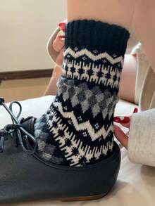 2/5双装女士多色组合袜子，菱形印花和费尔岛雪花图案，仿羊毛针织面料，加厚款，适合秋冬季节，男女皆宜，复古水手袜，适合居家、通勤、上学、约会、节日礼物 - 彩色 - 查看 5