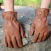 Retro Brown Cowhide Leather Work Gloves Construction, Yardwork, Gardening With Reinforced Men Women - Large + Brown - View 6