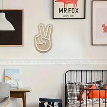 现代简约V字手势木质墙饰 - 天然木纹人造木板，无框黑白和平标志图标，适合家居和办公室装饰，易于悬挂，和平标志礼品 - 彩色 - 查看 5