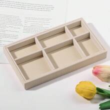1-Piece 6-Compartment Minimalist Home Velvet Jewelry Box Earring/Stud Organizer Tray DIY Bead Tray Drawer Storage Necklace/Ring/Accessory Organizer Dust-Proof Jewelry Box Storage Display Case - Beige - View 6
