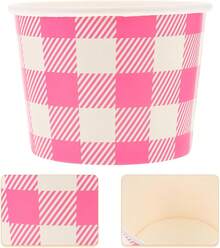 ARTIBETTER Vasos para Helado de Papel Desechables 16oz Tazones para Postre y Yogur 10 Piezas Diseño de Cuadricula Rosa Ideales para Fiestas Cumpleaños y Picnic - 1 - Ver 8