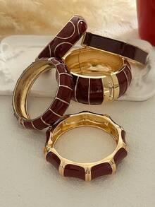 Brazalete de estilo bohemio de moda, vintage, de alta gama, con goteo de oro negro geométrico abierto, diseño minimalista suave, superficie brillante, material de aleación de zinc, adecuado para uso diario, bodas y fiestas - Oro rojo - Ver 6