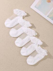 3 Pairs Random White Lace Baby & Kids Ankle Socks, Breathable & Comfortable For Girls Daily Wear/Dressing, Suitable For 0-6 Months/1-12 Years - Multicolor - View 4