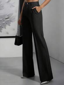 ANCHOSE Pantalones elegantes y ajustados de color negro para mujer, ideales para el trabajo, otoño