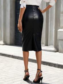 Mobula Sound Casual, Elegant, Versatile PU Leather Pleated & Twist Design Skirt, Suitable For Spring/Summer Casual, Holiday, Date, Party, Travel, Tea Party, Airport