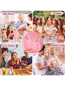 20个迷你粉色带提手礼品袋 - 适合手工爱好者、派对策划师、送礼者，可用于婚礼、生日、派对、手工制作、礼品和珠宝收纳 - 粉色牛皮纸（4x5x2英寸）中小型派对礼品袋 - 彩色 - 查看 7